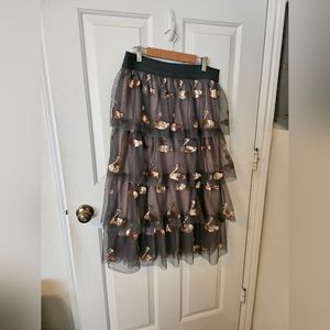 Anthropologie Eva Franco Grey tiered with pink swan sequins Size 10